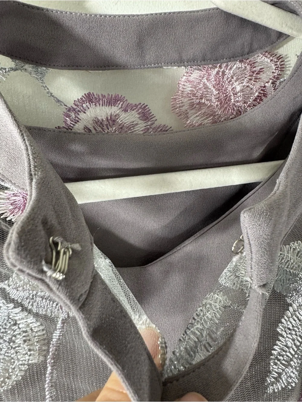 Embroidered Midi Dress And Jacket Sz Large wedding guest tea party gray pink